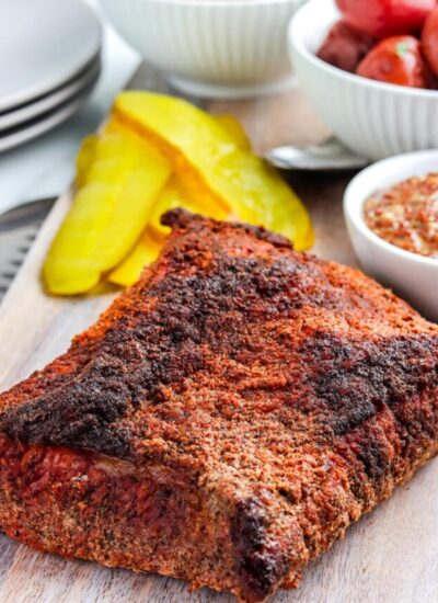 The finished Smoked Corn Beef on a cutting board before it is sliced.