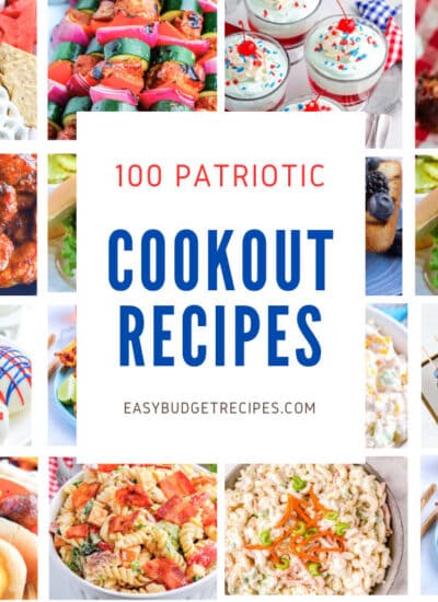 A picture collage showcasing some of the recipes in this patriotic recipes roundup.