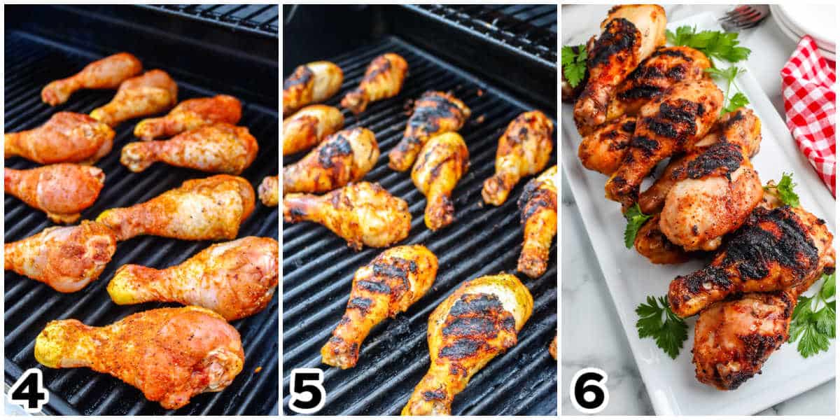 The chicken being grilled on a gas grill.