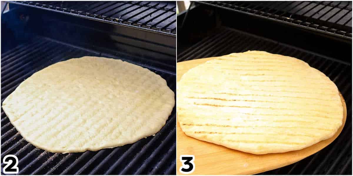 Just the pizza crust on the grill.