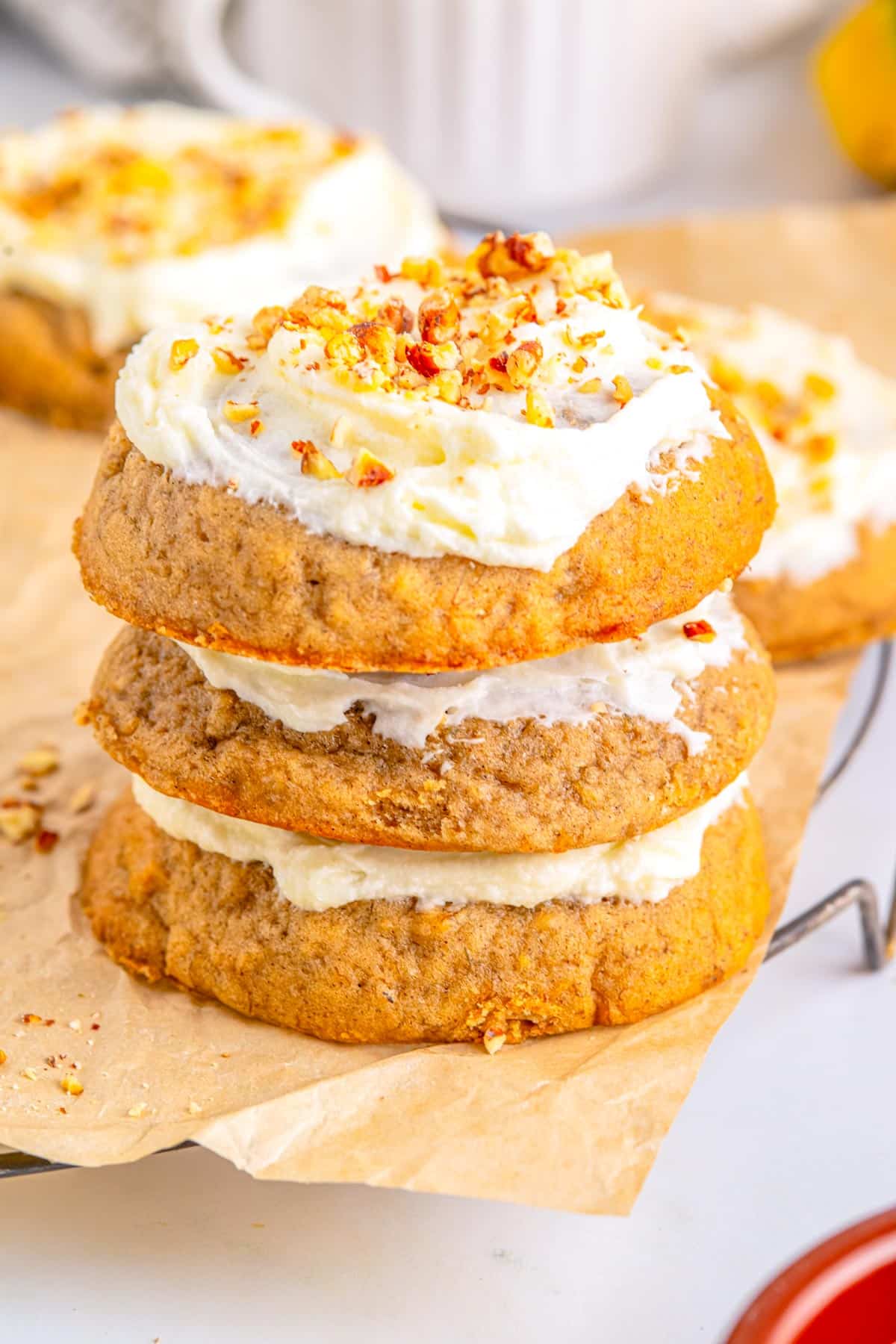 Three Banana Bread Cookies stacked on top of each other.