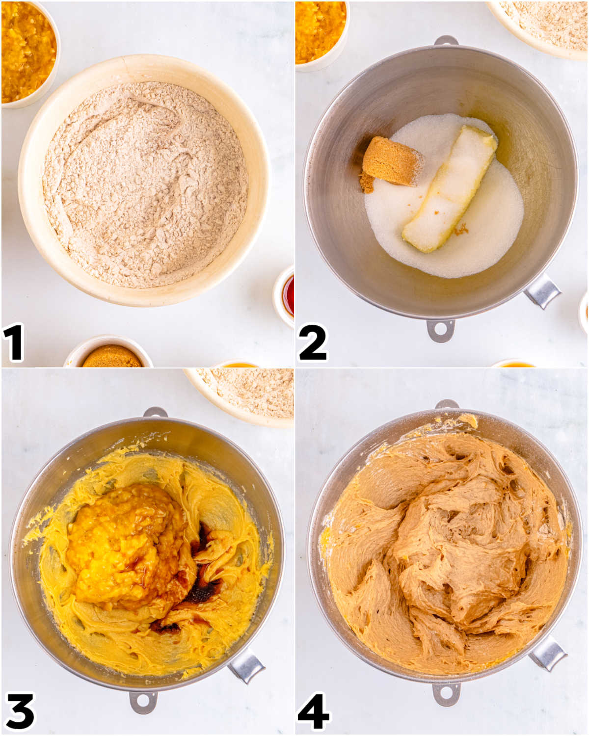 The fry ingredients sifted and mixed into the wet ingredients that have been beat together.