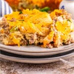 A piece of the finished casserole on a serving plate.