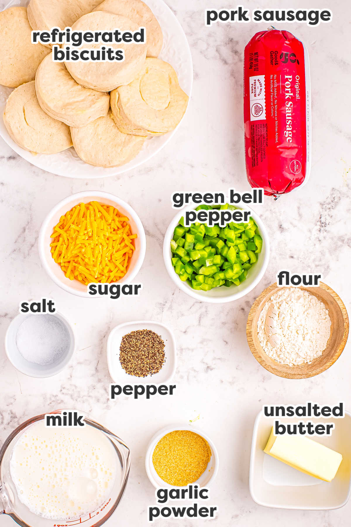 The recipe ingredients with text overlay labeling each.