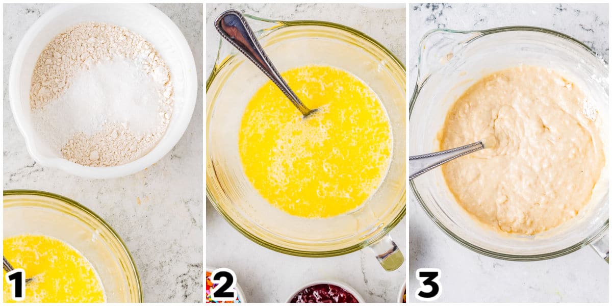 The dry and wet ingredients mixed together in a bowl.