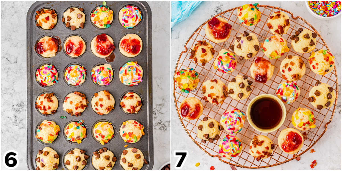The bites in a mini muffin tin and on a wire rack.