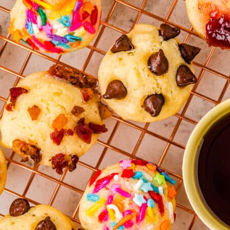 Mini Pancake Bites on a wire rack.