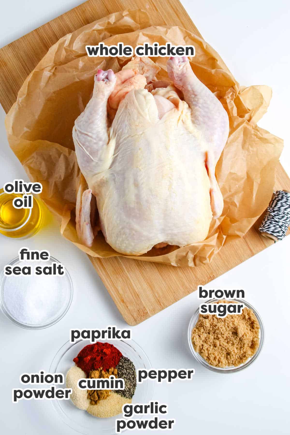 The recipe ingredients with text overlay labeling each one.