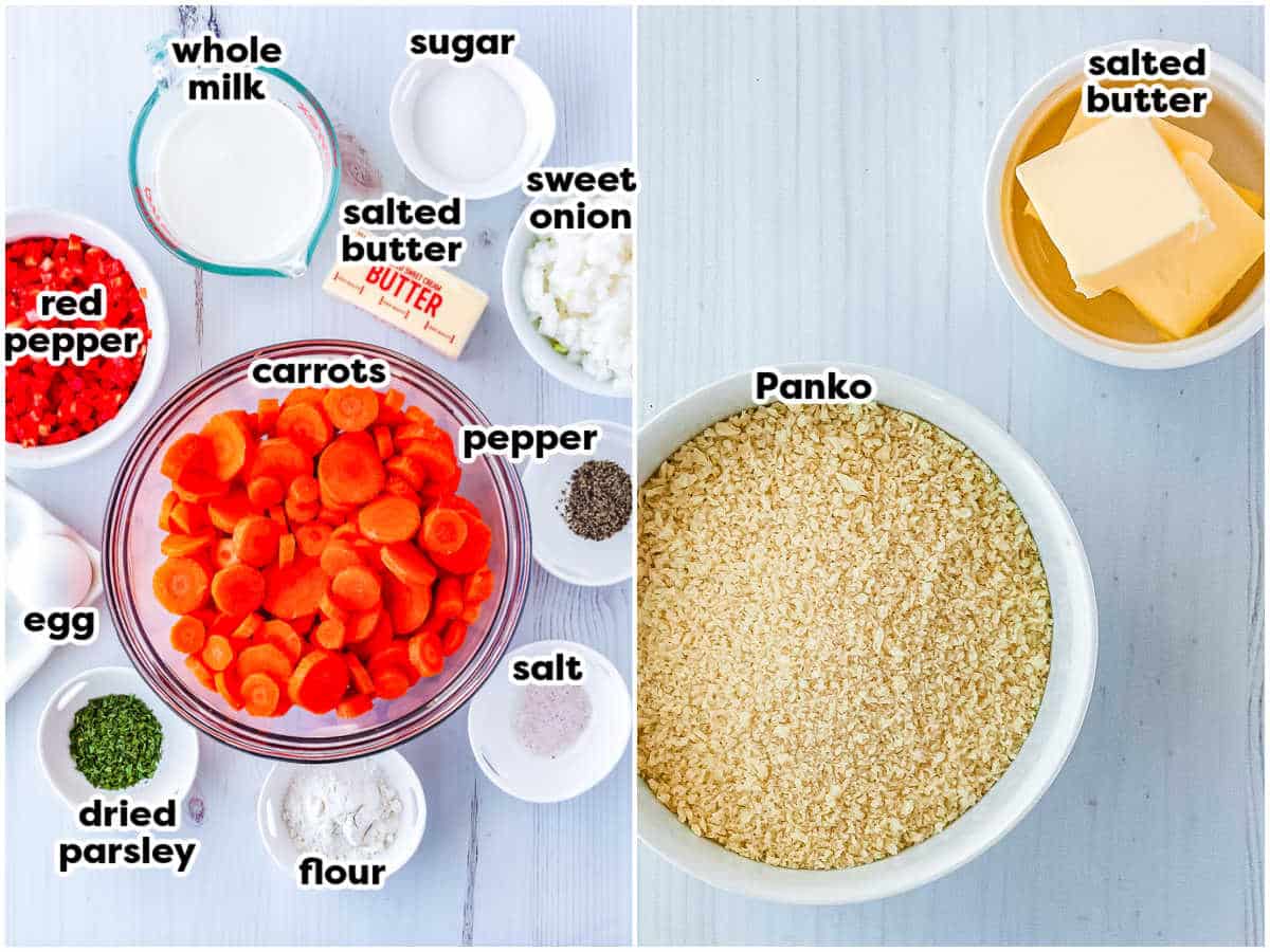 The ingredients for this recipe with text overlay labeling each. 