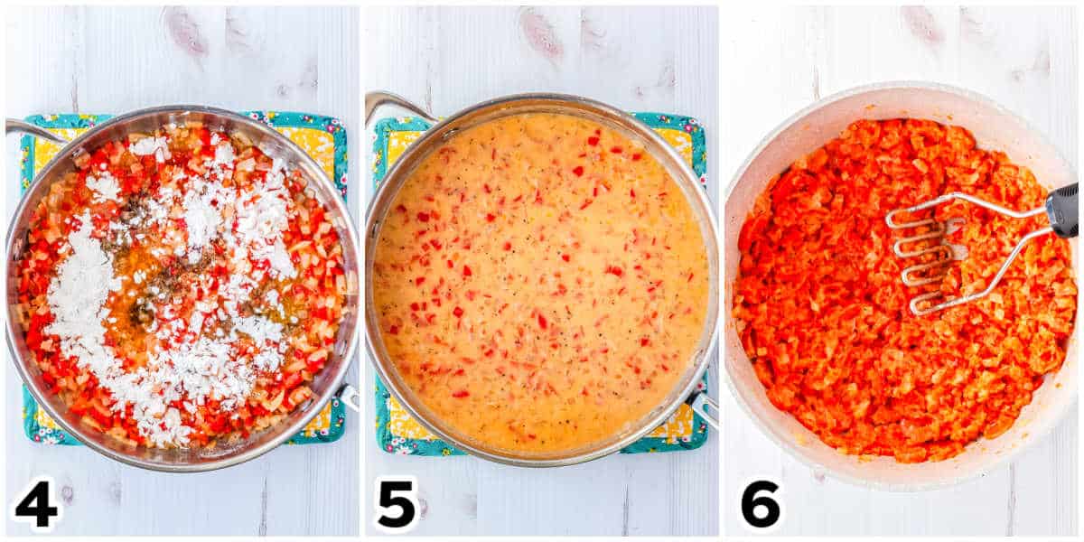 The cooked carrots mixed with spices and the cream sauce in a saucepan.