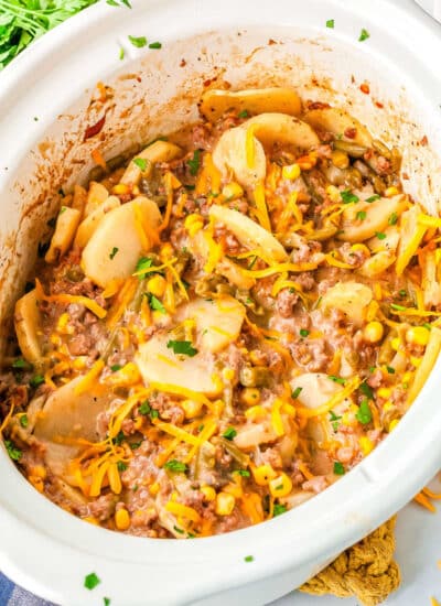 a crockpot full of cowboy casserole