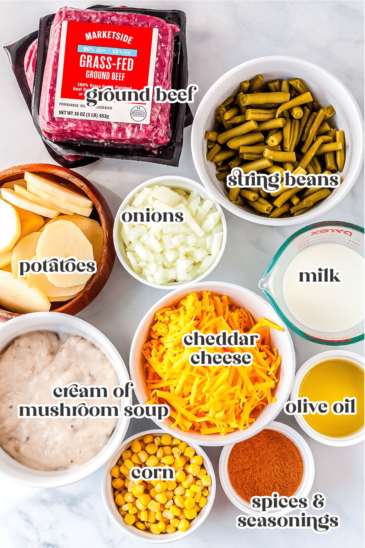 ingredients for making cowboy casserole with text overlay