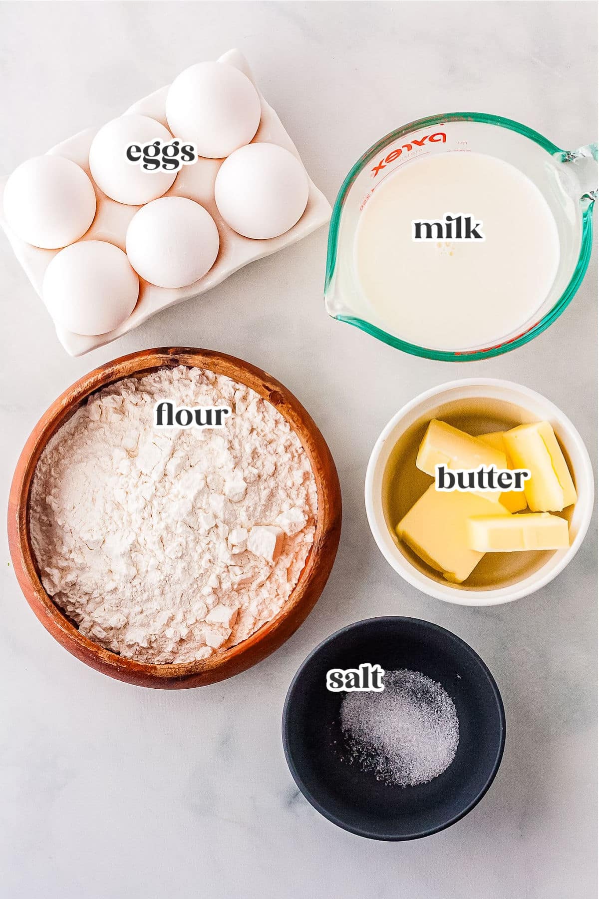 ingredients for making German pancakes with text overlay