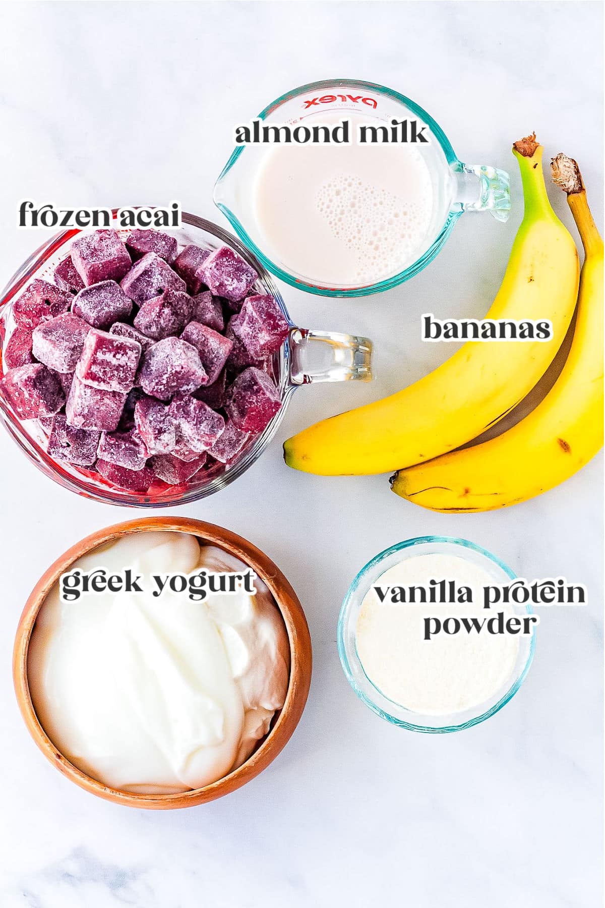 ingredients for acai bowl ingredients with text overlay