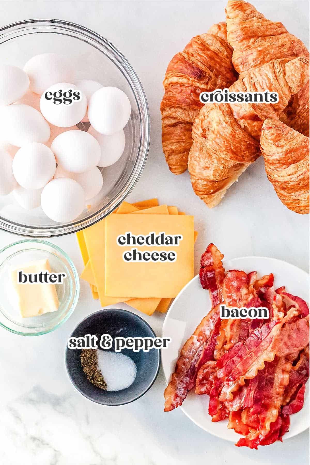 ingredients for making breakfast sandwiches with text overlay